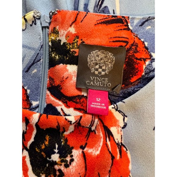Vince Camuto Dress 12 Blue Orange Floral Stretch Short Sleeve Washable NEW - Picture 12 of 13